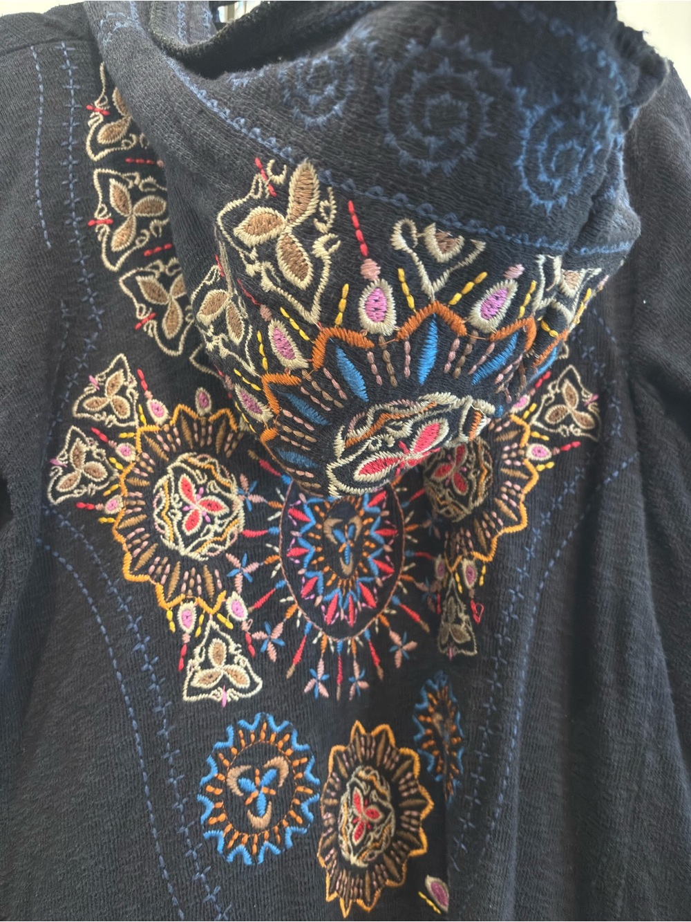 Embroidered Hooded Long Cardigan Robe - black - Picture 4 of 6